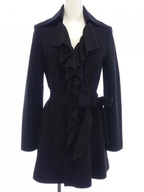 Classic Black Ruffle front trench coat